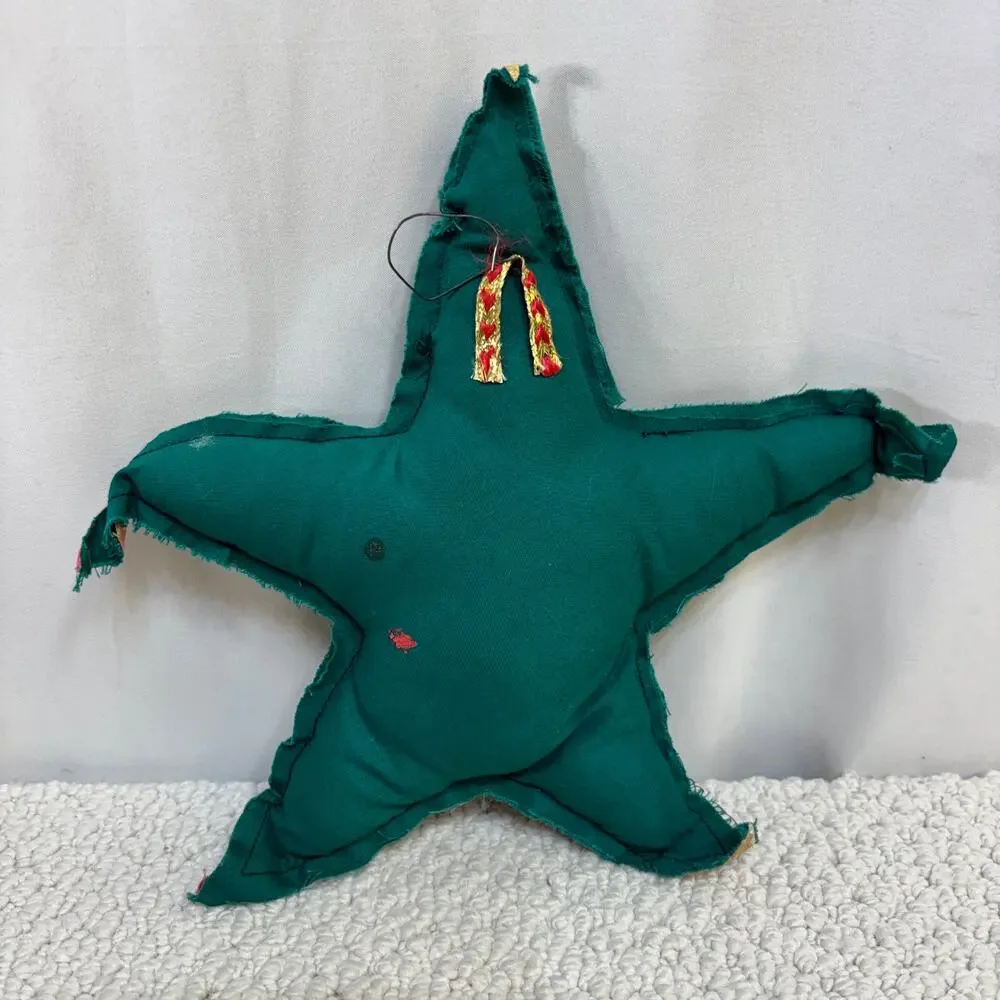 Handmade Soft Sculpture Fabric Star Ornament Resin Face Mix Media Patchwork 11